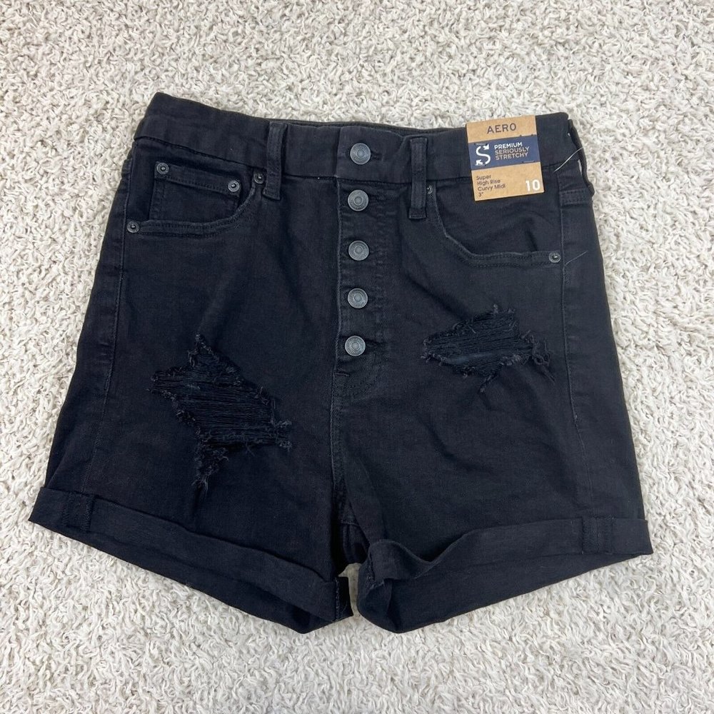 Black Distressed Jean Shorts with Cuffed Hem
